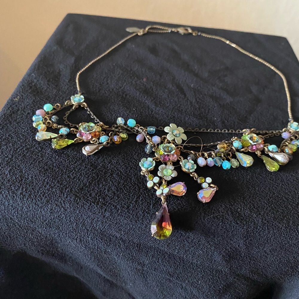 Vintage crystal and brass with decorative flowers  15 inches choker style